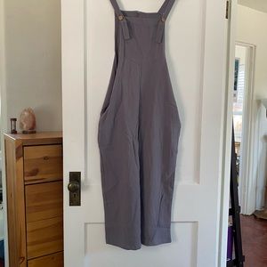 wide leg crop linen overall jumpsuit